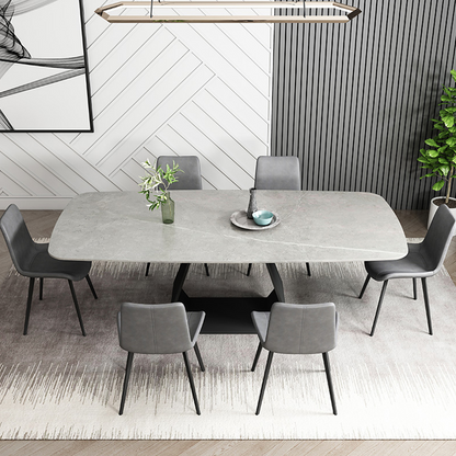 71”Modern Dining Table Gray Sintered Stone Tabletop with Carbon Steel Base