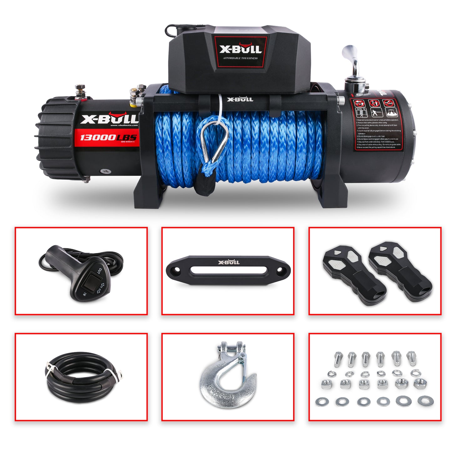 X-BULL ELECTRIC WINCH 13000 LBS 12V SYNTHETIC BLUE ROPE UPGRADE