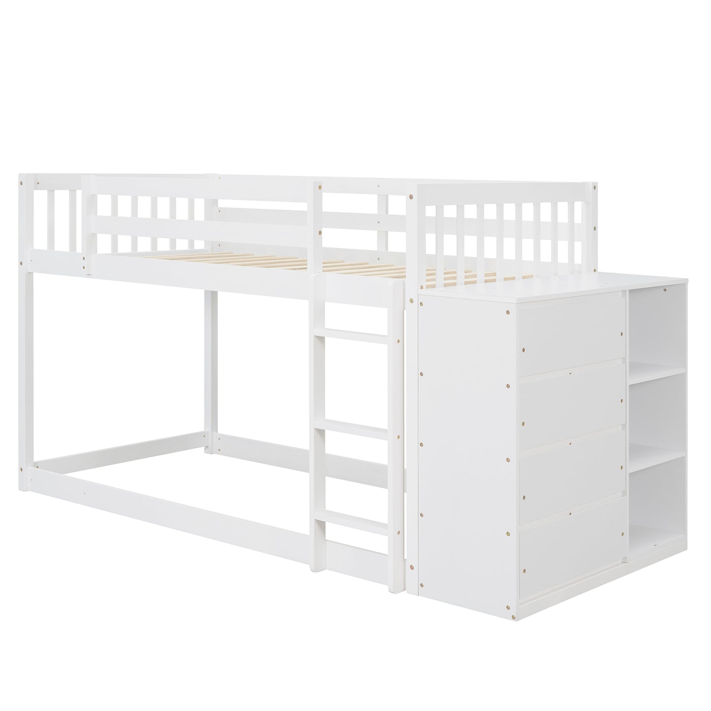 Twin over Twin Bunk Bed with 4 Drawers and 3 Shelves-White（OLD SKU: LP000067AAK）