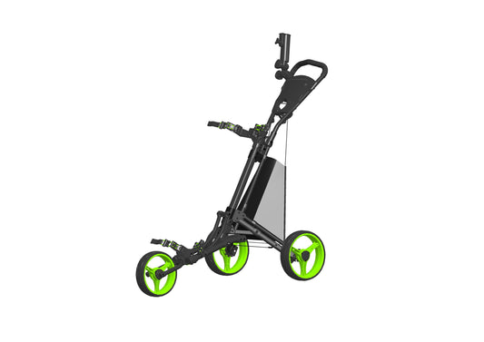 One click 3 wheel push trolley with umbrella holder， competitor folding size