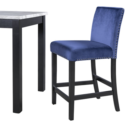 TOPMAX 4 Pieces Wooden Counter Height Upholstered Dining Chairs for Small Places, Blue+Black Legs