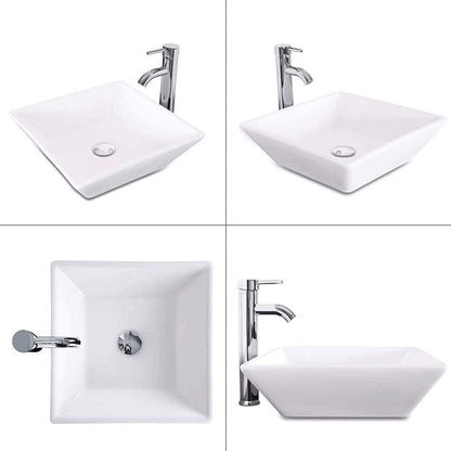 16.5" Square Bathroom Vessel Sink White Porcelain Counter Bowl for Bathroom Vanity