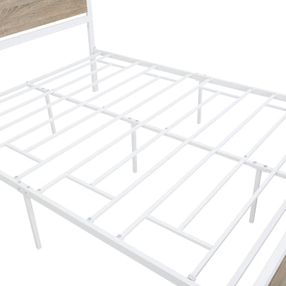 Metal and Wood Bed Frame with Headboard and Footboard ,Queen Size Platform Bed ,No Box Spring Needed, Easy to Assemble(White)