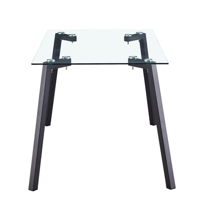 Modern Minimalist Rectangular Glass Dining Table for 4-6 with 0.31" Tempered Glass Tabletop and Black Coating Metal Legs, Writing Table Desk, for Kitchen Dining Living Room, 47" W x 30"D x 30" H