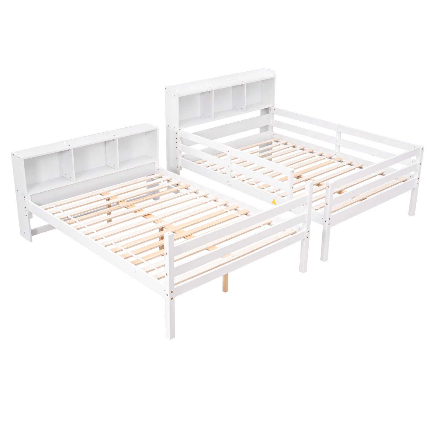 Full Over Full Bunk Beds with Bookcase Headboard, Solid Wood Bed Frame with Safety Rail and Ladder, Kids/Teens Bedroom, Guest Room Furniture, Can Be converted into 2 Beds, White