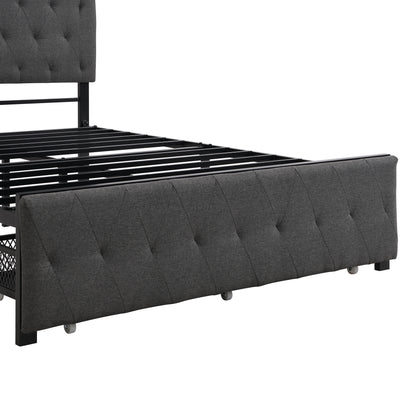 Full Size Storage Bed Metal Platform Bed with a Big Drawer - Gray