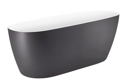 59" 100% Acrylic Freestanding Bathtub，Contemporary Soaking Tub，white inside and gray outside