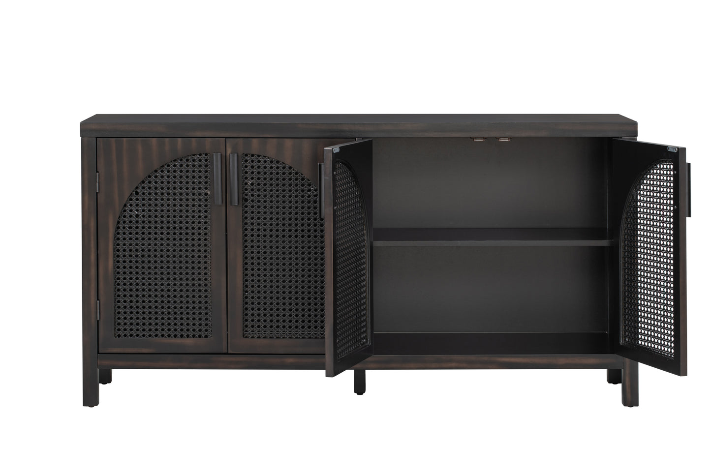 TREXM Large Storage Space Sideboard with Artificial Rattan Door and metal handles for Living Room and Entryway (Espresso)