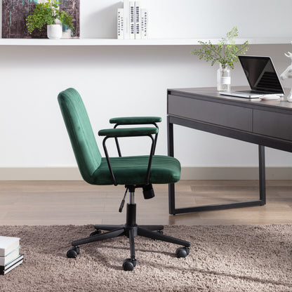 Mid-Back Desk Chair,Velvet Executive Swivel Office Chair with black Frame ,Swivel Arm Chair For Home Office(Green)