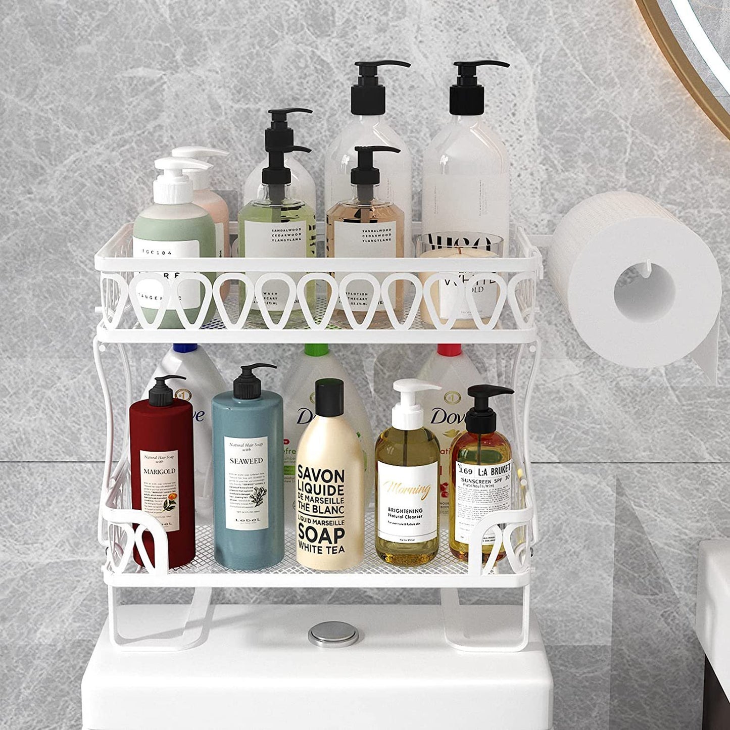 Stacking Shower Caddy Shelf Toilet Rack 2 Layer Bathroom Organizer Metal Storage Shelfl White