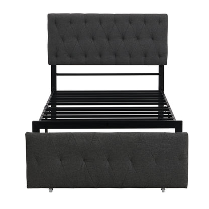 Twin Size Storage Bed Metal Platform Bed with a Big Drawer - Gray