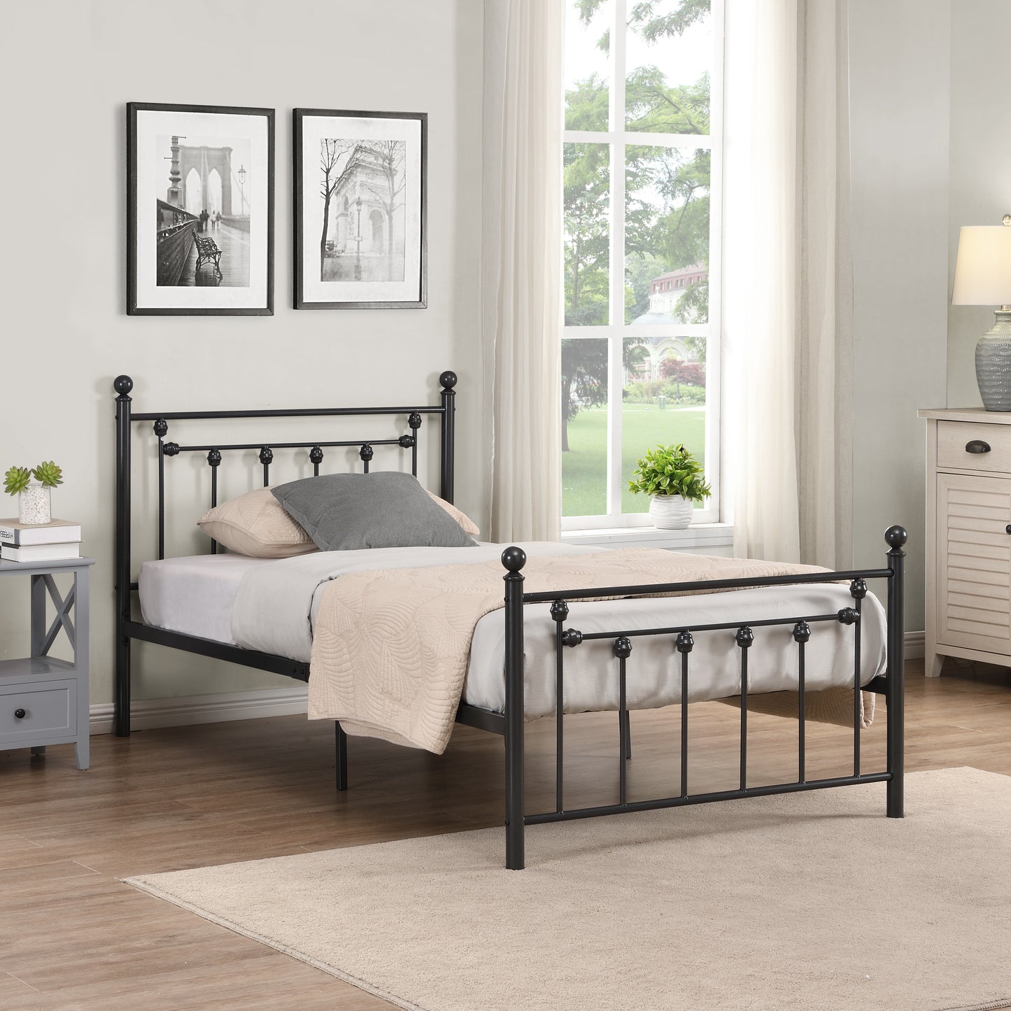 Twin  Size Metal Bed Frame with Headboard and Footboard (black )