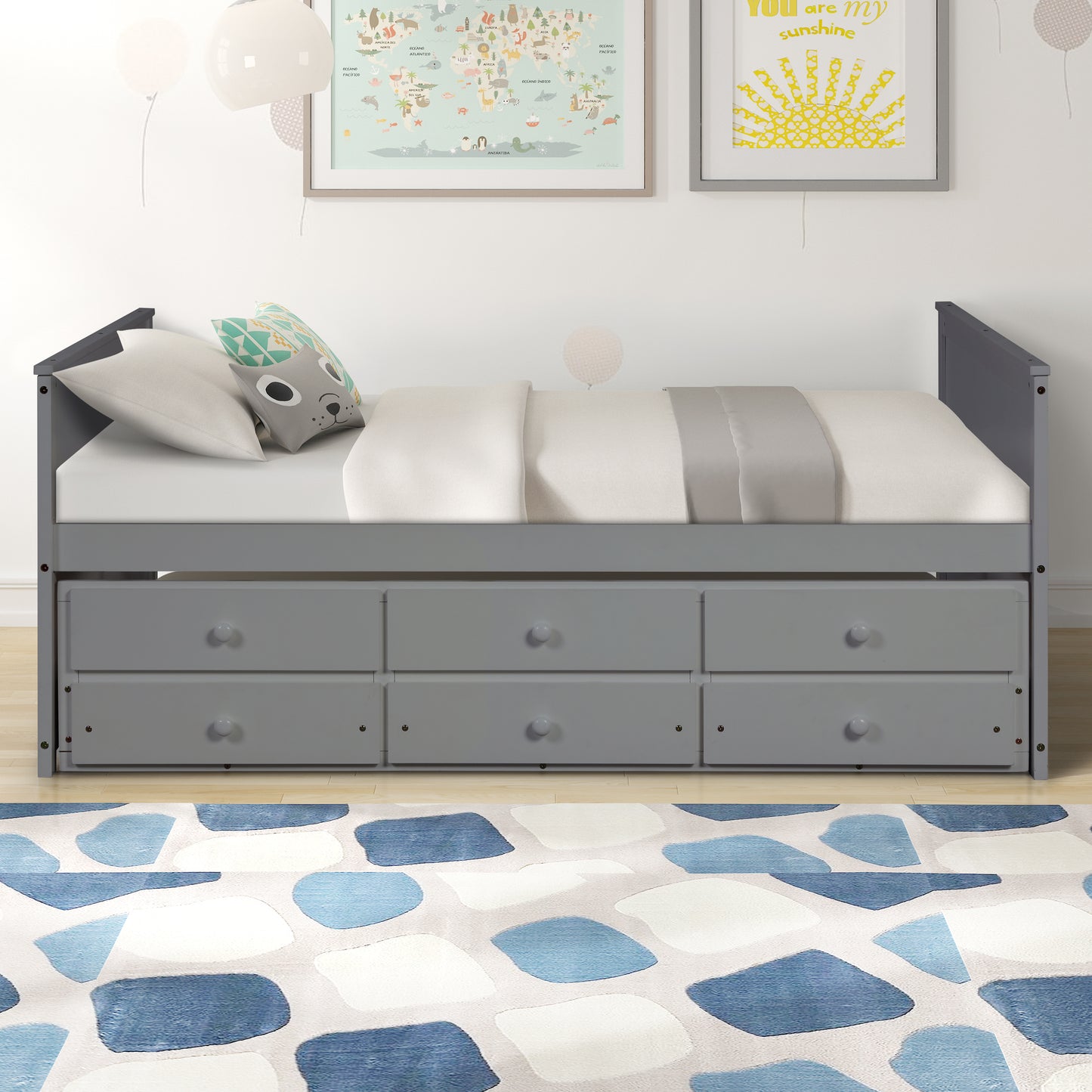 FULL CAPTAIN BED WITH TWIN TRUNDL AND 3 DRAWERS