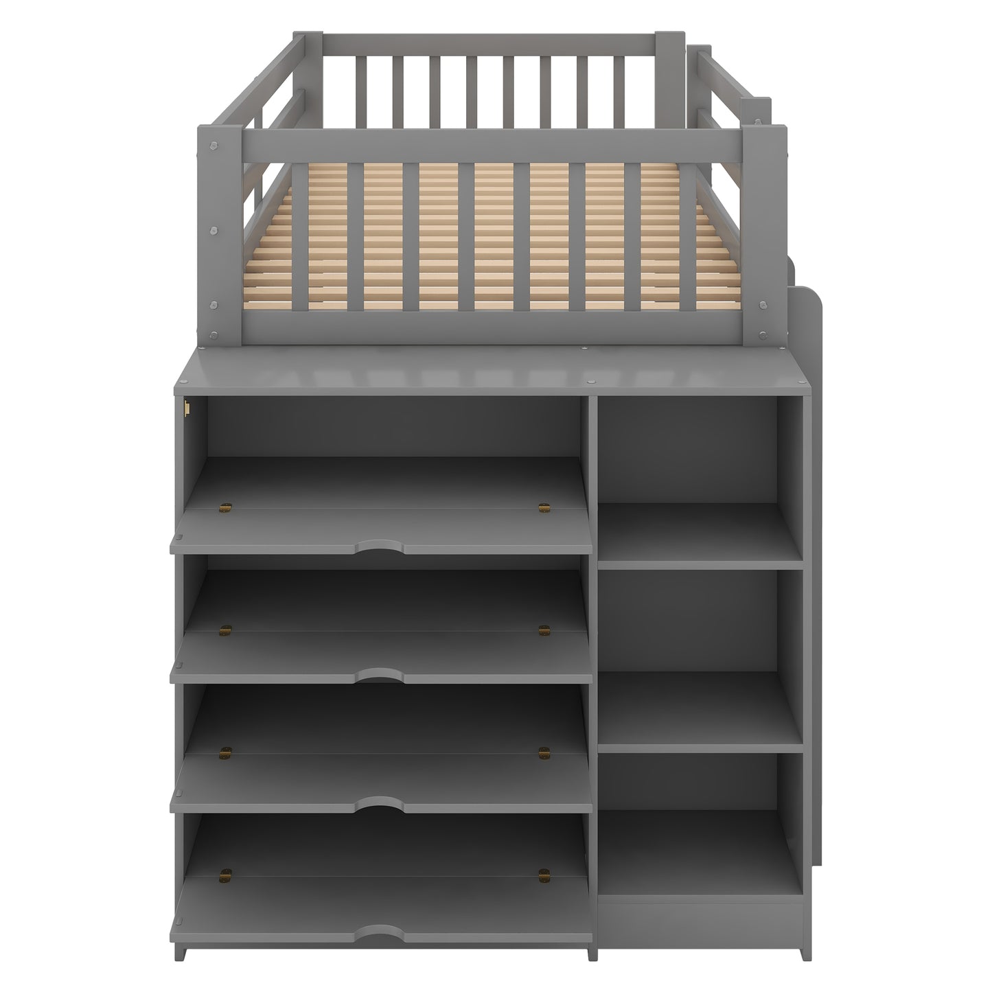 Twin over Twin Bunk Bed with Attached Cabinet and Shelves Storage ,Gray (OLD SKU:GX000513AAE)