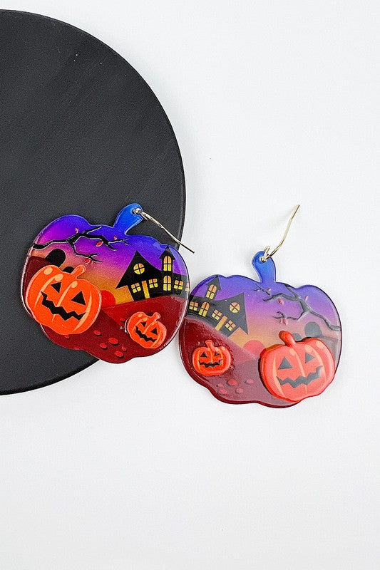 PUMPKIN ACRYLIC HOOK EARRINGS