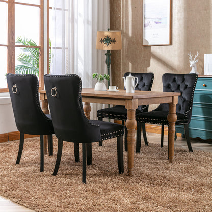 A&A Furniture,Nikki Collection Modern, High-end Tufted Solid Wood Contemporary Velvet Upholstered Dining Chair with Wood Legs Nailhead Trim  2-Pcs Set，Black，1901BK