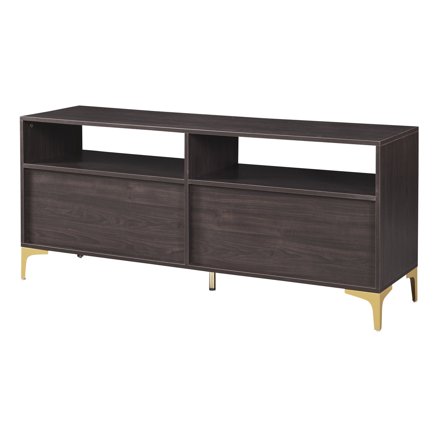 TREXM 58” L Sideboard with Gold Metal Legs and Handles Sufficient Storage Space Magnetic Suction Doors (Espresso)