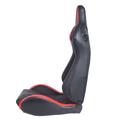 RACING SEAT  BLACK RED  PVC LEATHER WITH DOUBLE SLIDER  2PCS