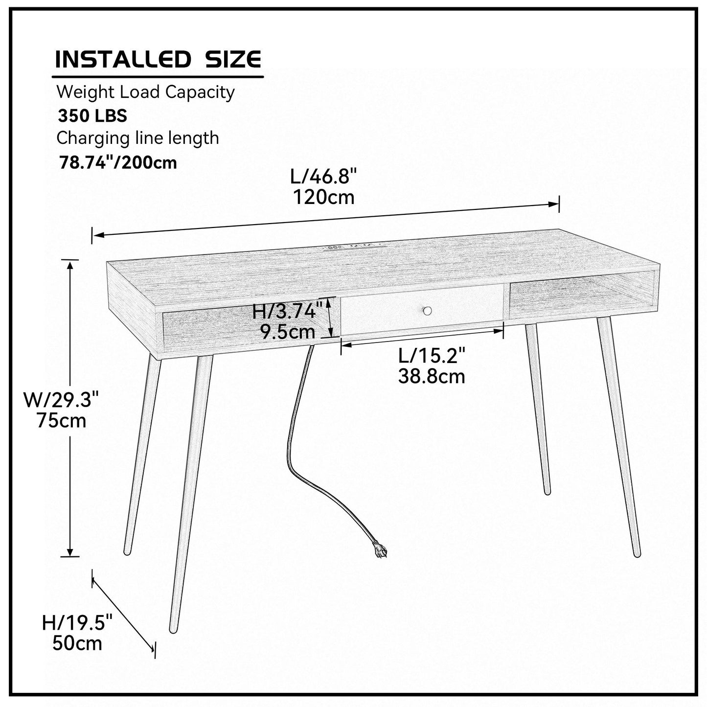 Mid Century Desk with USB Ports and Power Outlet, Modern Writing Study Desk with Drawers, Multifunctional Home Office Computer Desk Walnut