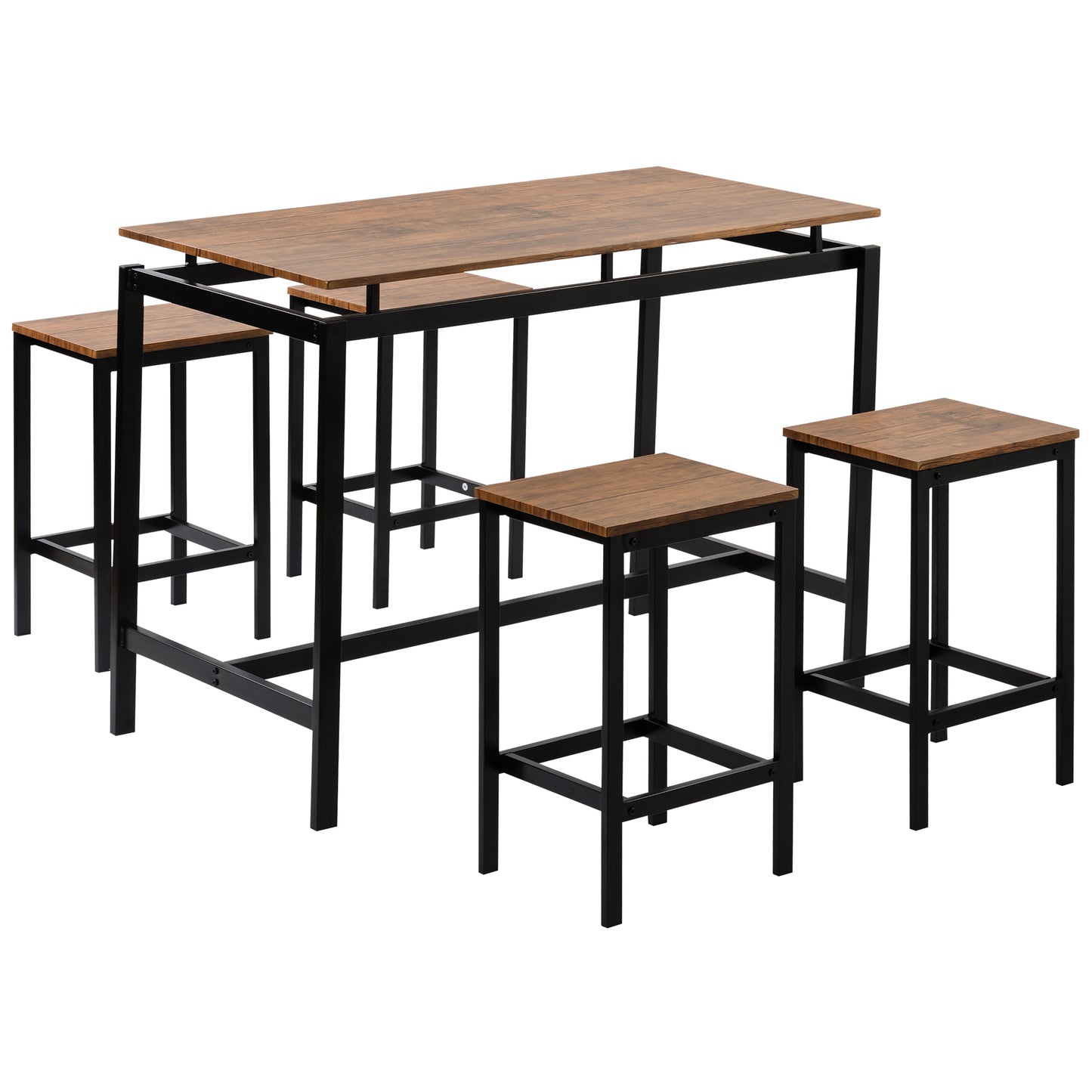 TREXM 5-Piece Kitchen Counter Height Table Set, Industrial Dining Table with 4 Chairs (Brown)