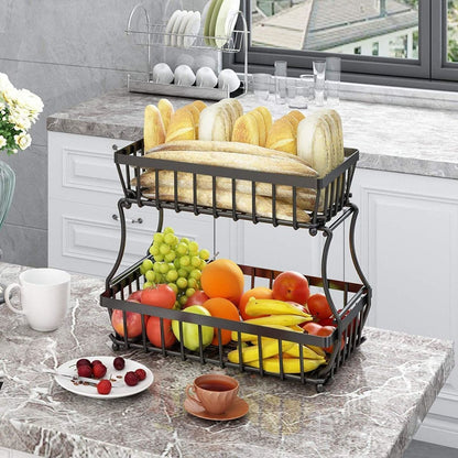 Fruit Storage Basket 2 Tier Fruit Basket Bowl Detachable Metal Fruit Bread Basket Black