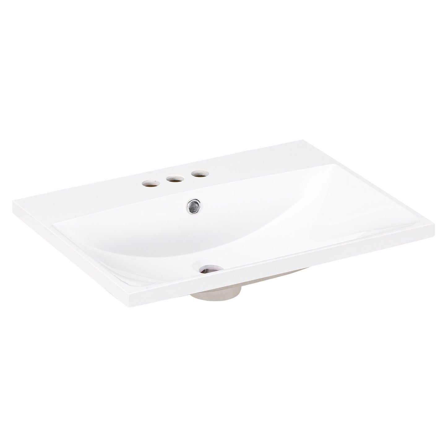 24" Bathroom Vanity Top Only, White Basin, 3-Faucet Holes, 4" Faucet Available, Ceramic