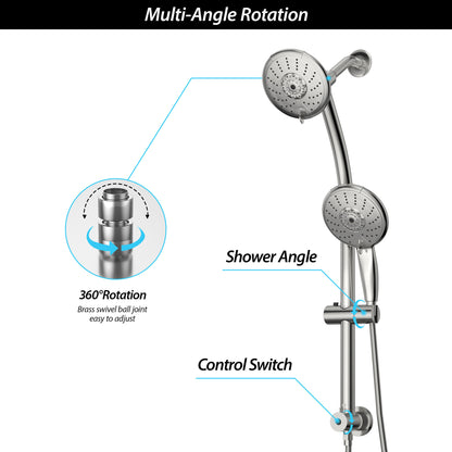 Multi Function Dual Shower Head, with Adjustable Slide Bar,Chrome