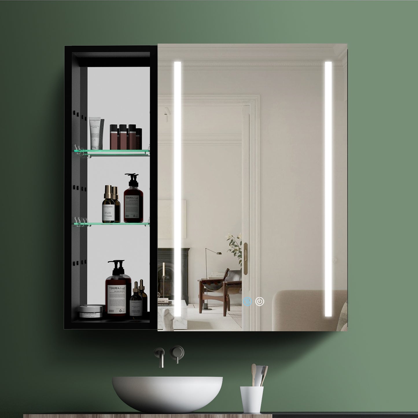 30x30 inch Bathroom Medicine Cabinets Surface Mounted Cabinets With Lighted Mirror, Small Cabinet No Door