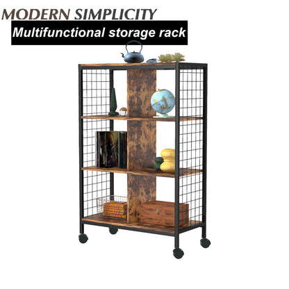 Nordic Living Room Bedroom Wood Metal Movable Bookshelf Storage Rack Srorage Shelf With Wheels