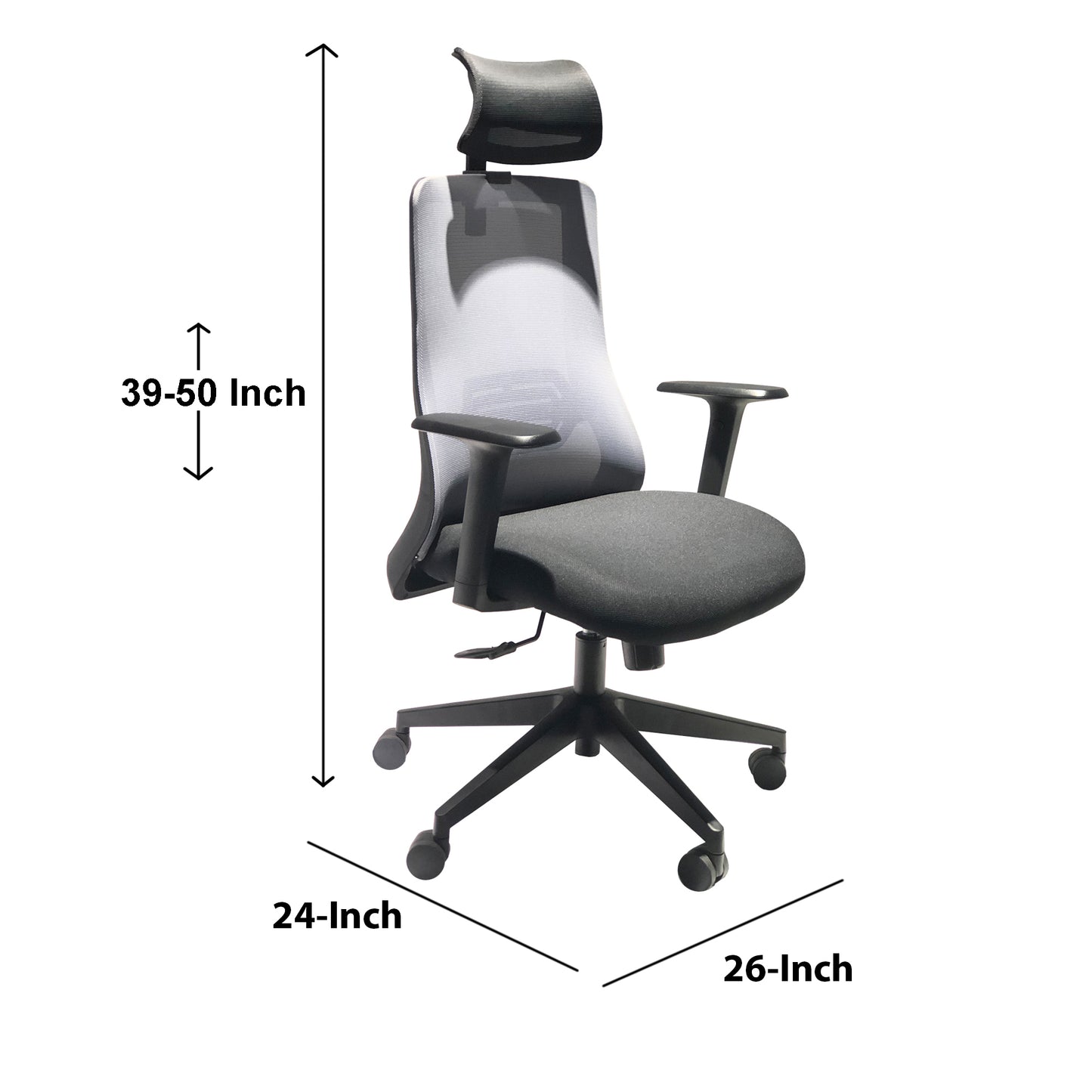 Adjustable Headrest Ergonomic Swivel Office Chair with Padded Seat and Casters, Black and Gray