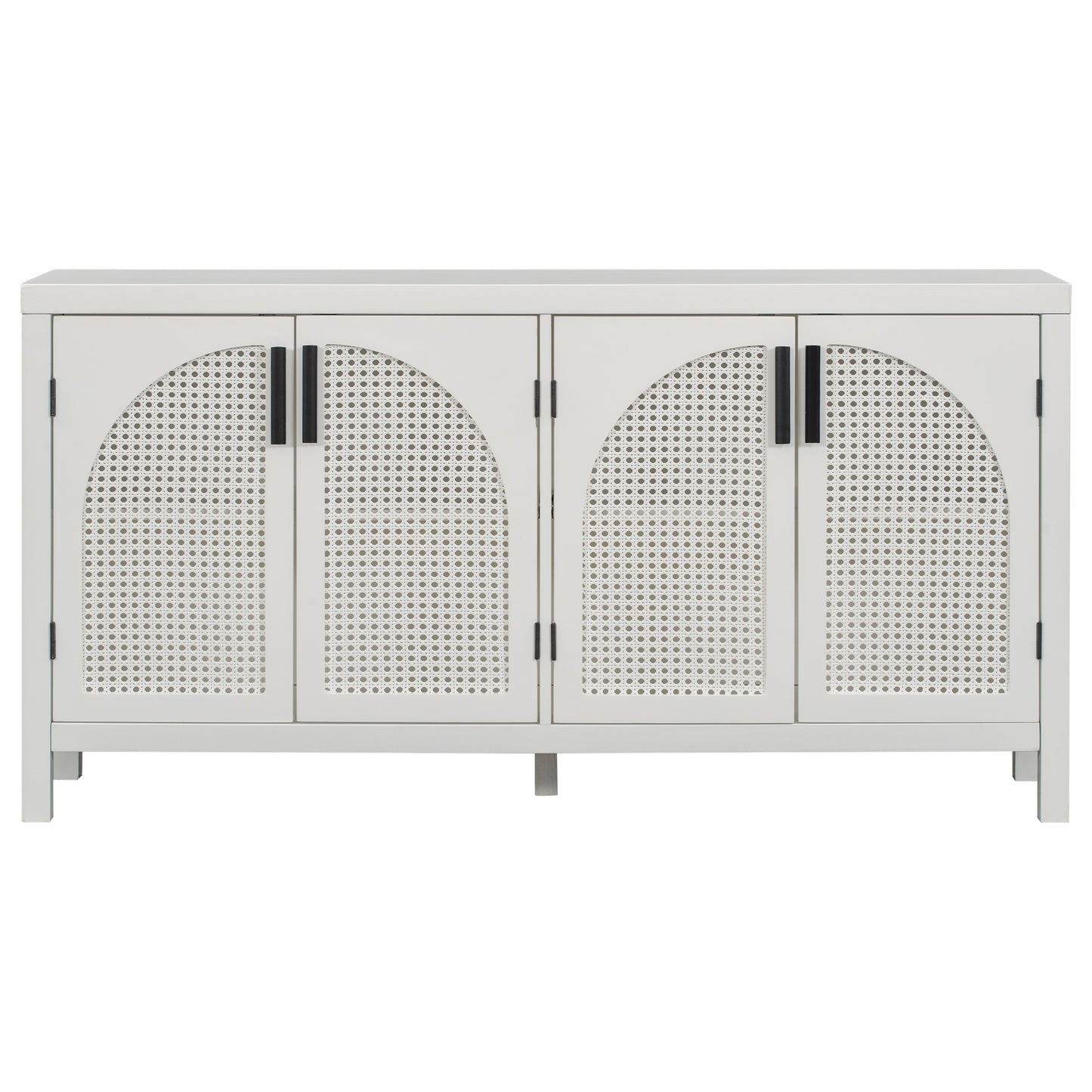 TREXM Large Storage Space Sideboard with Artificial Rattan Door and metal handles for Living Room and Entryway (White)