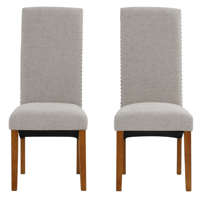 Set of 2 Upholstered Fabric Dining Chairs,Modern High Back Button- linen Kitchen Dining Chairs with Solid Wood Legs and Nailed Trim,Side Chairs Armless Chair Parsons Chair for Kitchen