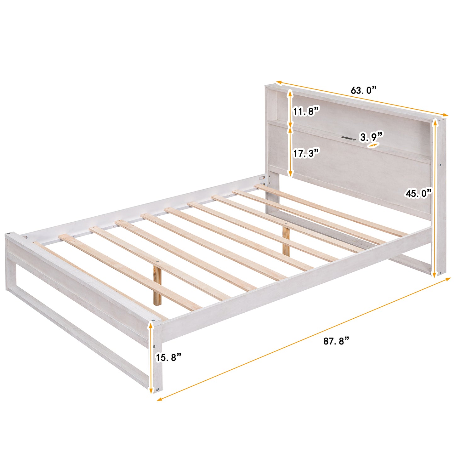 Platform Bed with Storage Headboard,Sockets and USB Ports,Queen Size Platform Bed,Antique White