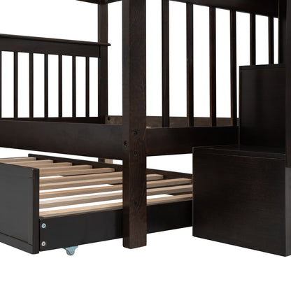 Stairway Full-Over-Full Bunk Bed with Twin size Trundle, Storage and Guard Rail for Bedroom, Dorm - Espresso(OLD SKU :LP001210AAP)