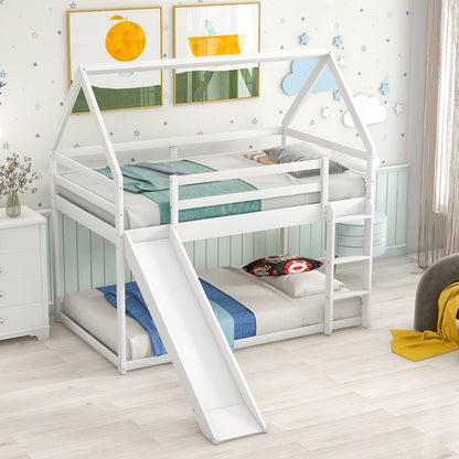 Twin Size Bunk House Bed with Convertible Slide and Ladder,White(OLD SKU:WF285894AAK)