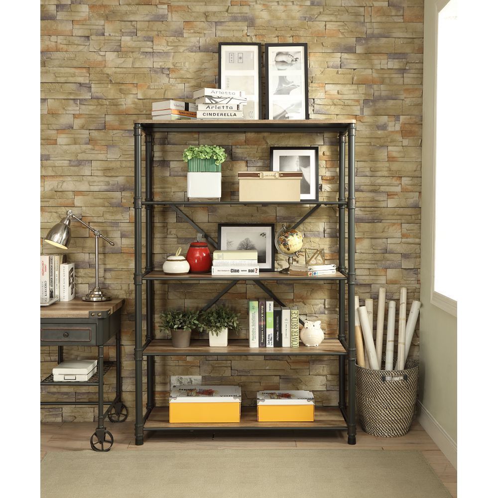 ACME Itzel Bookshelf in Antique Oak & Sandy Gray 92200