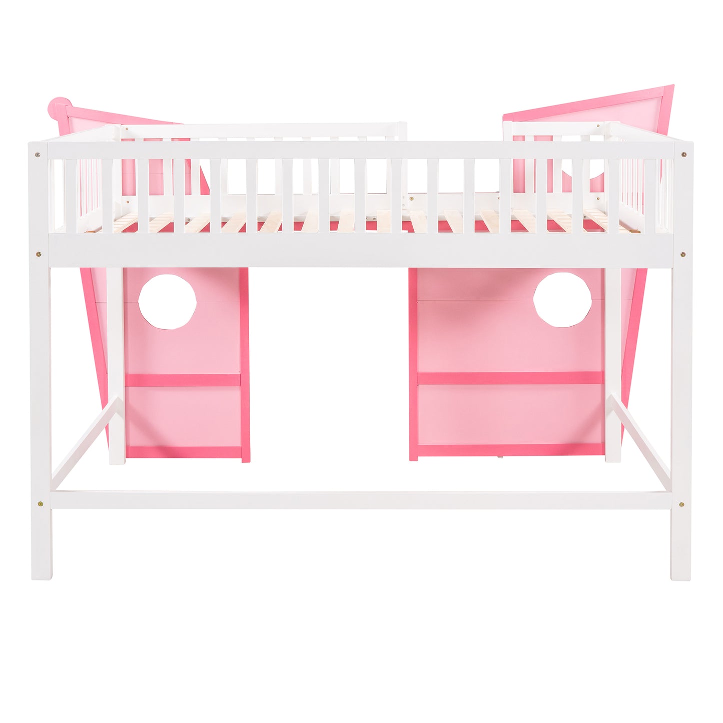 Full Size Boat Shape Loft Bed with Ladder-Pink