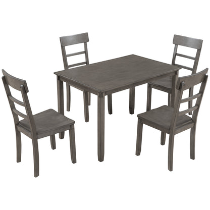 TREXM  5-piece Kitchen Dining Table Set Wood Table and Chairs Set for Dining Room (Gray)