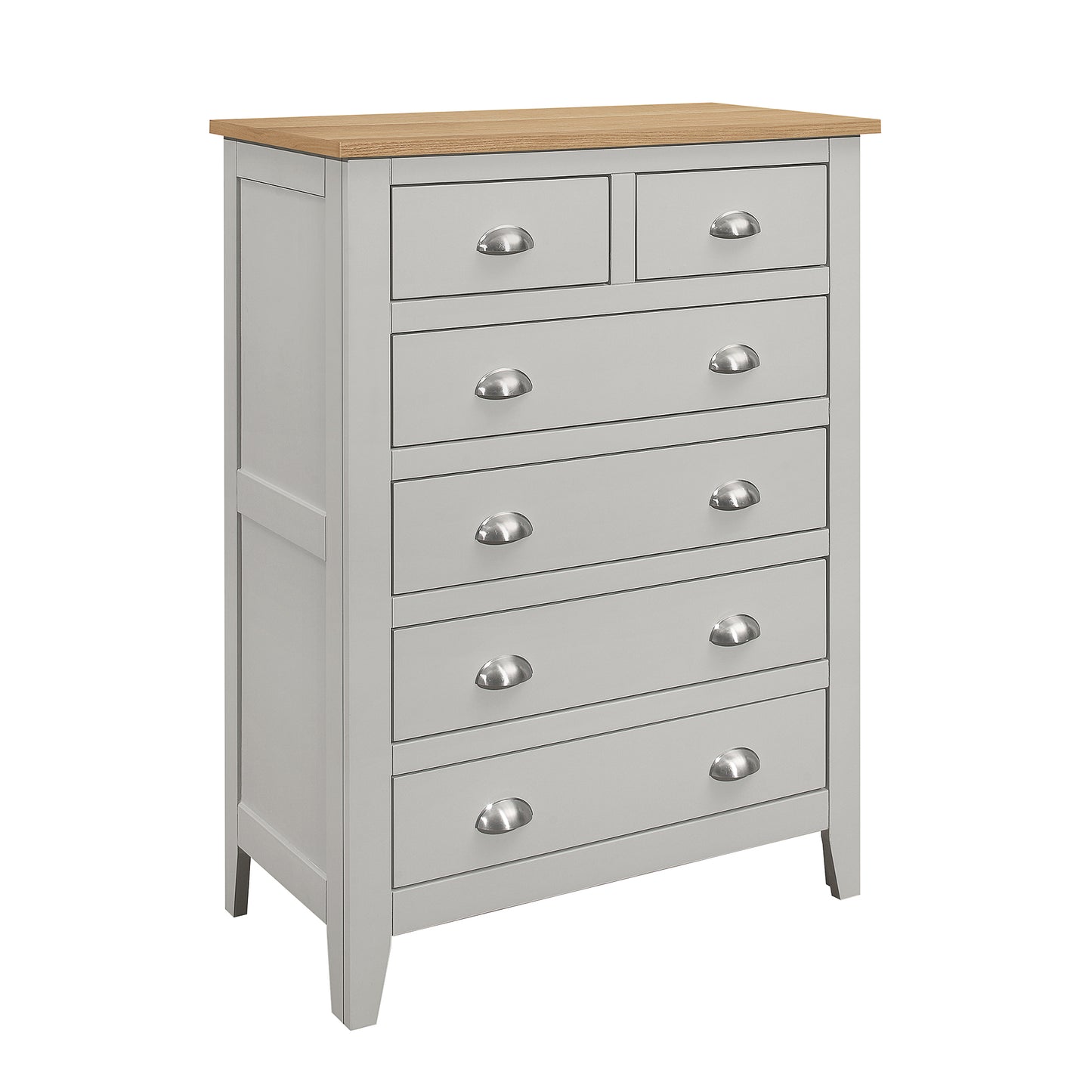 Country Gray Solid 6 Drawers Chest with Oak Top