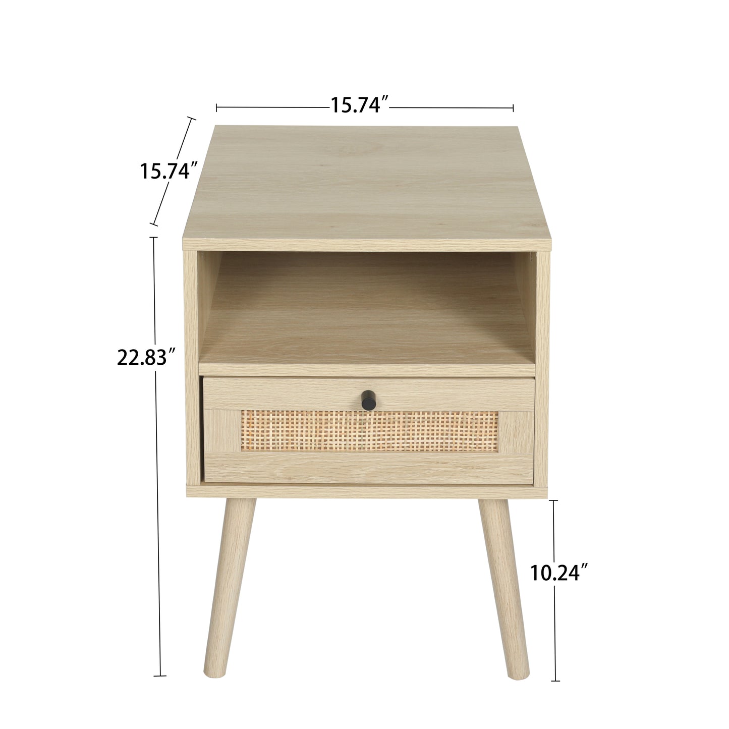 Rattan Nightstands with Rattan-Like Decor Drawer, End Tables with Solid Wood Legs, Side Tables with Open Storage, for Bedroom, Living Room