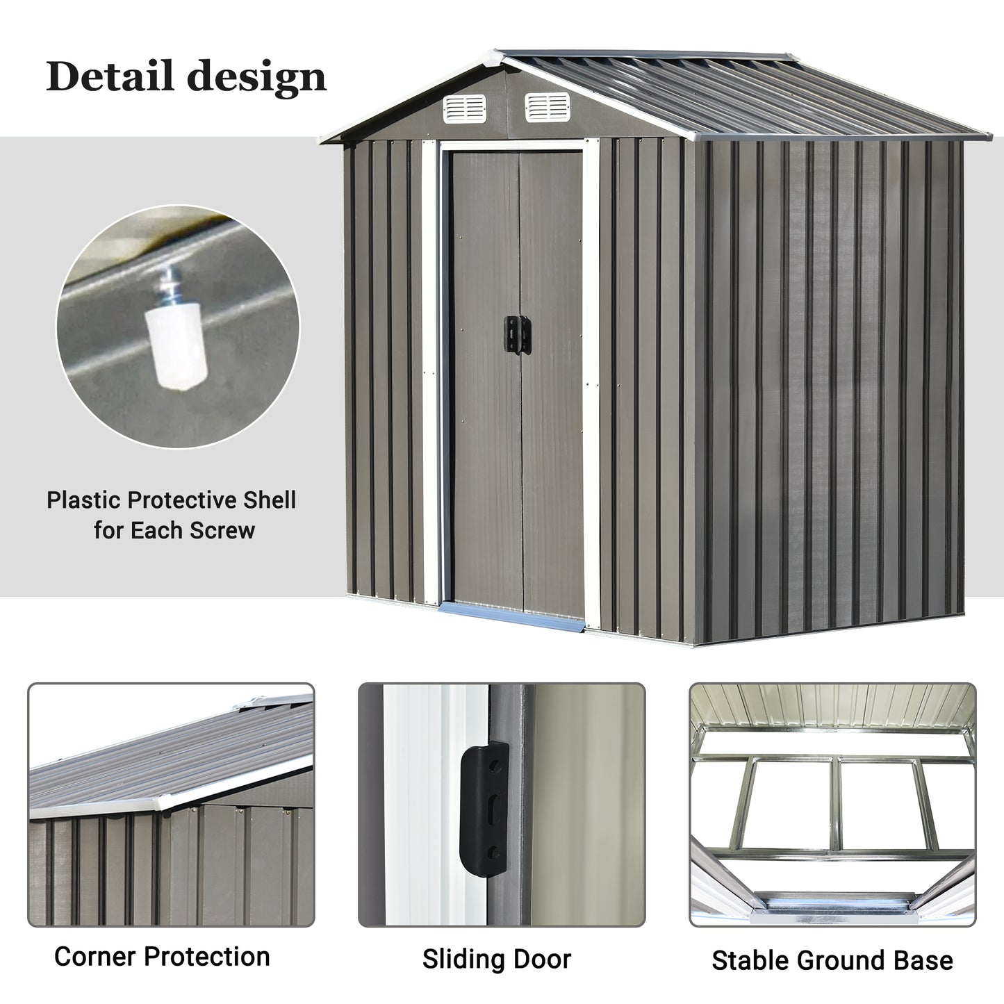 TOPMAX Patio 6ft x4ft Bike Shed Garden Shed, Metal Storage Shed with Adjustable Shelf and Lockable Door, Tool Cabinet with Vents and Foundation for Backyard, Lawn, Garden, Gray