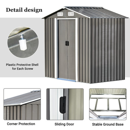 TOPMAX Patio 6ft x4ft Bike Shed Garden Shed, Metal Storage Shed with Lockable Door, Tool Cabinet with Vents and Foundation for Backyard, Lawn, Garden, Gray