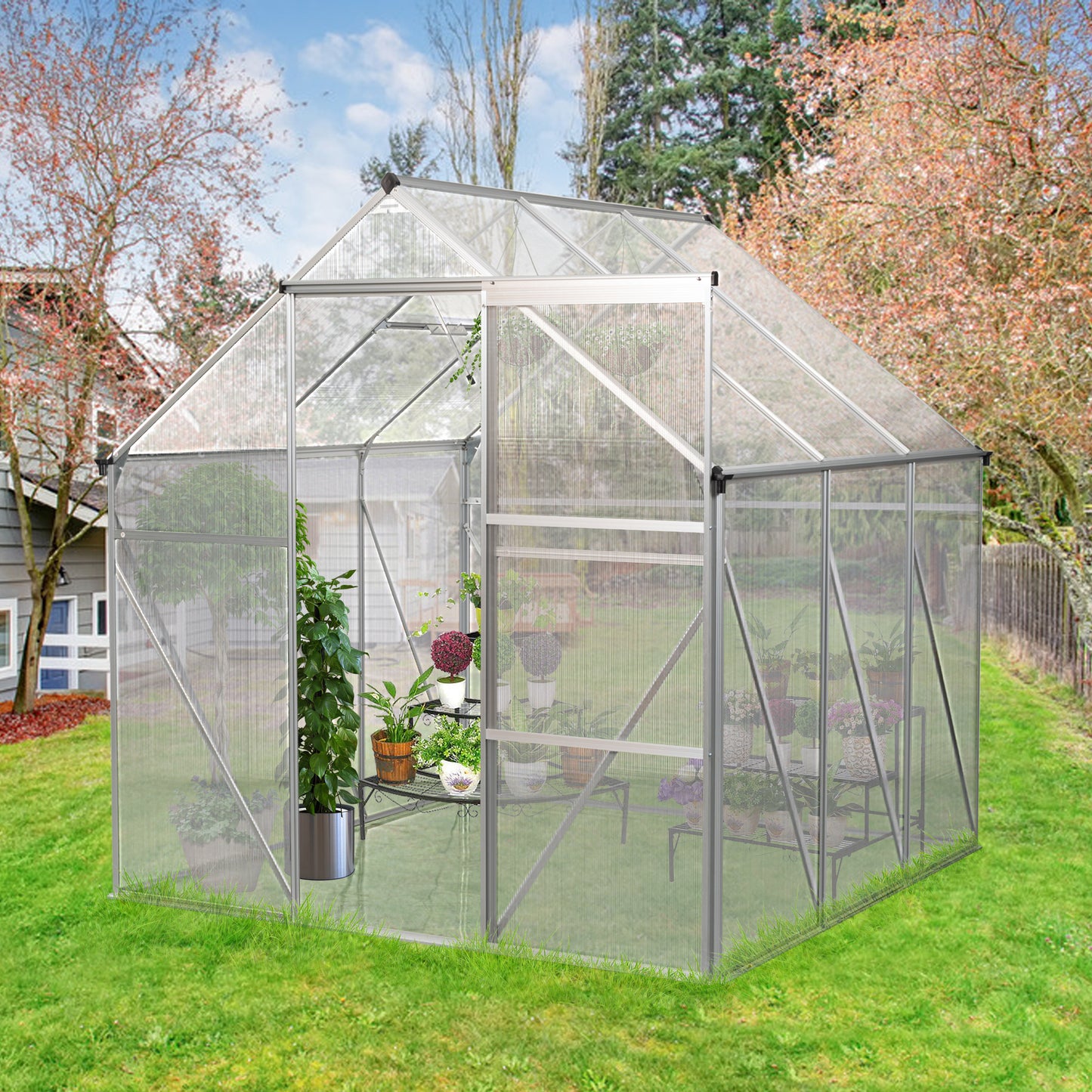 Polycarbonate Greenhouse Raised Base and Anchor Aluminum Heavy Duty Walk-in Greenhouses for Outdoor Backyard in All Season