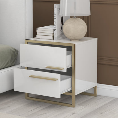 Nightstand with 2 Drawers ，Storage Bedside Table - White