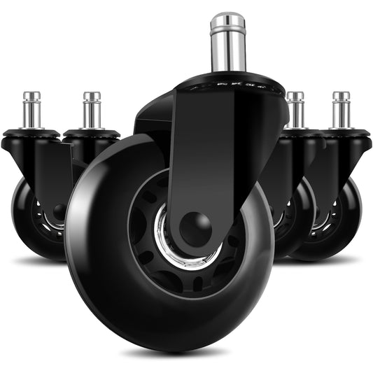 Office Chair Caster Wheels Replacement (Set of 5) 2.5'' Office Caster Wheels Smooth Rolling Heavy Duty Casters Safe for All Floors Universal Stem 7/16 Inch, Black