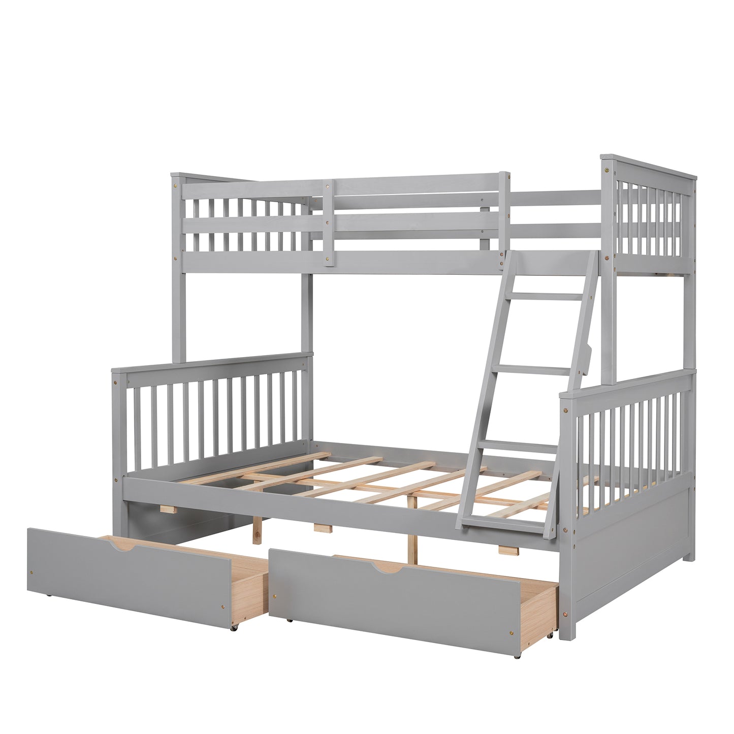 Twin-Over-Full Bunk Bed with Ladders and Two Storage Drawers(Gray)( old sku:LT000165AAE）