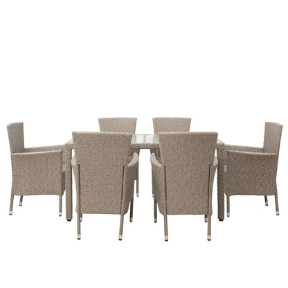 U_STYLE Outdoor Wicker Dining Set, 7 Piece Patio Dinning Table Beige-Brown Wicker Furniture Seating (Beige Cushions)