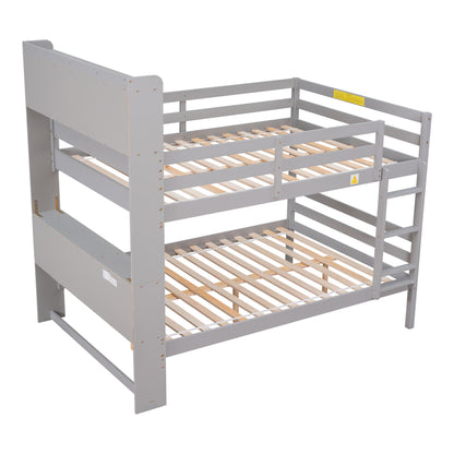 Full Over Full Bunk Beds with Bookcase Headboard, Solid Wood Bed Frame with Safety Rail and Ladder, Kids/Teens Bedroom, Guest Room Furniture, Can Be converted into 2 Beds, Grey