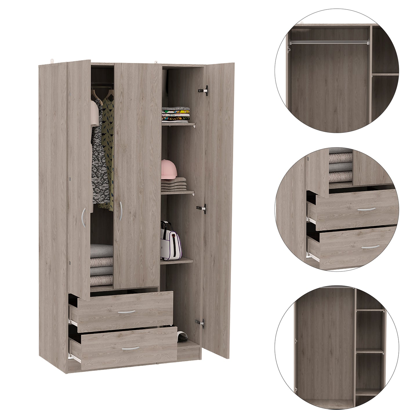 Rowaton 2-Drawer 3-Door  Armoire Light Gray