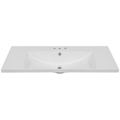 36" Single Bathroom Vanity Top with White Basin, 3-Faucet Holes, Ceramic